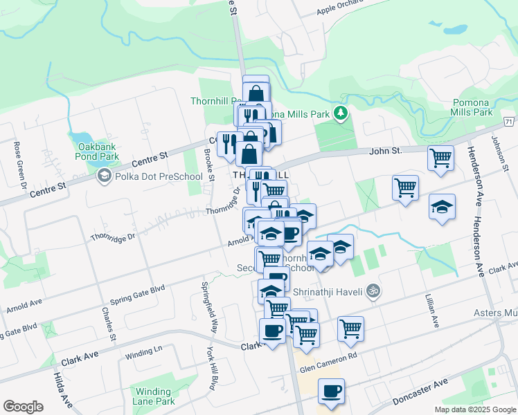 map of restaurants, bars, coffee shops, grocery stores, and more near in Markham