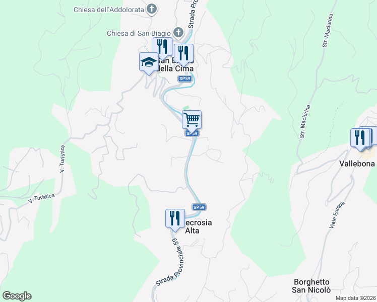 map of restaurants, bars, coffee shops, grocery stores, and more near 5 Via Provinciale in Province of Imperia