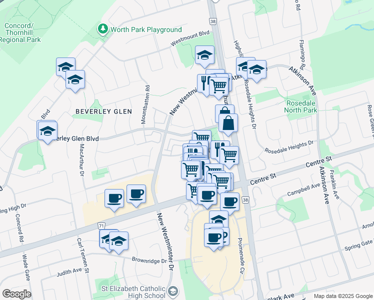 map of restaurants, bars, coffee shops, grocery stores, and more near 20 North Park Road in Vaughan