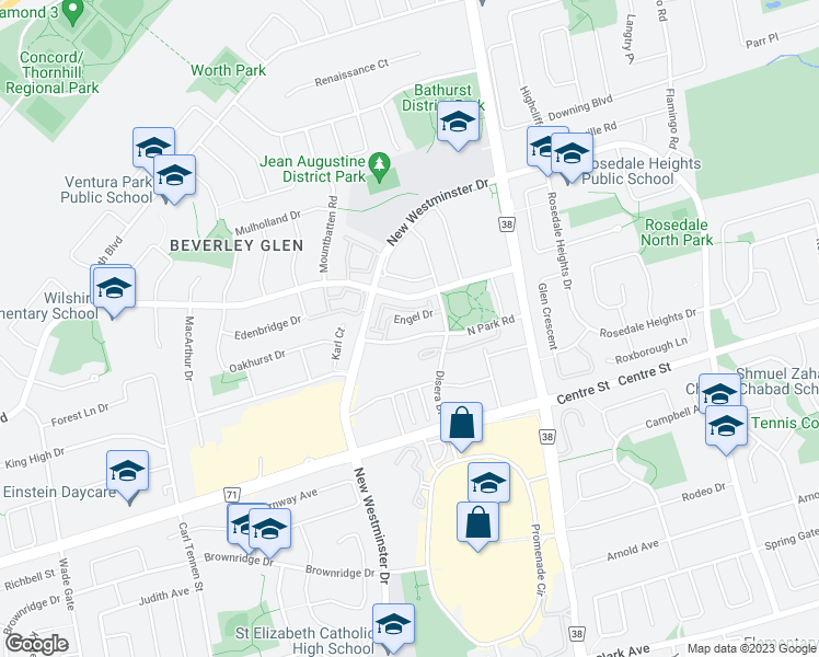 map of restaurants, bars, coffee shops, grocery stores, and more near 33 Beverley Glen Boulevard in Vaughan