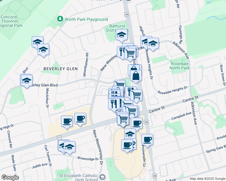 map of restaurants, bars, coffee shops, grocery stores, and more near in Vaughan