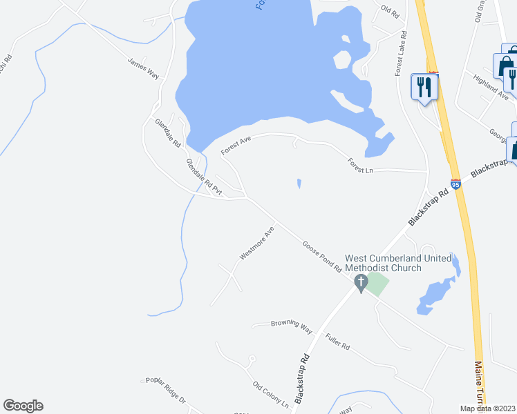 map of restaurants, bars, coffee shops, grocery stores, and more near 2 Goose Pond Road in Cumberland