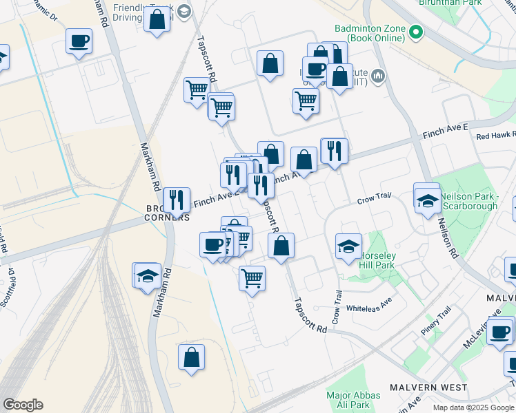 map of restaurants, bars, coffee shops, grocery stores, and more near in Toronto
