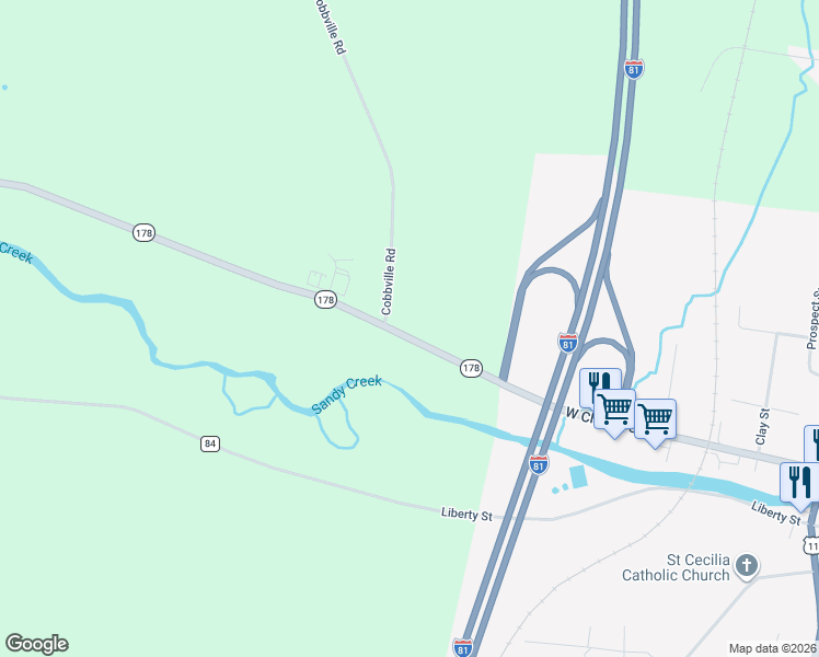 map of restaurants, bars, coffee shops, grocery stores, and more near 9964 Cobbville Road in Adams