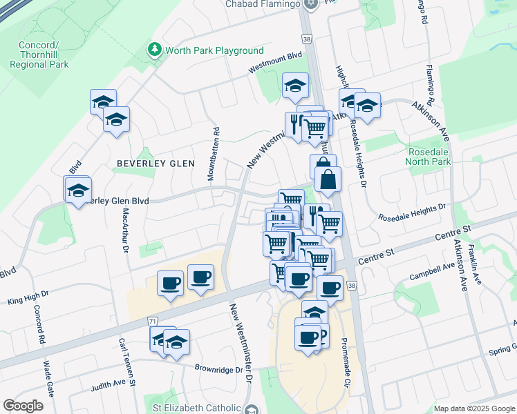 map of restaurants, bars, coffee shops, grocery stores, and more near 80 North Park Road in Vaughan