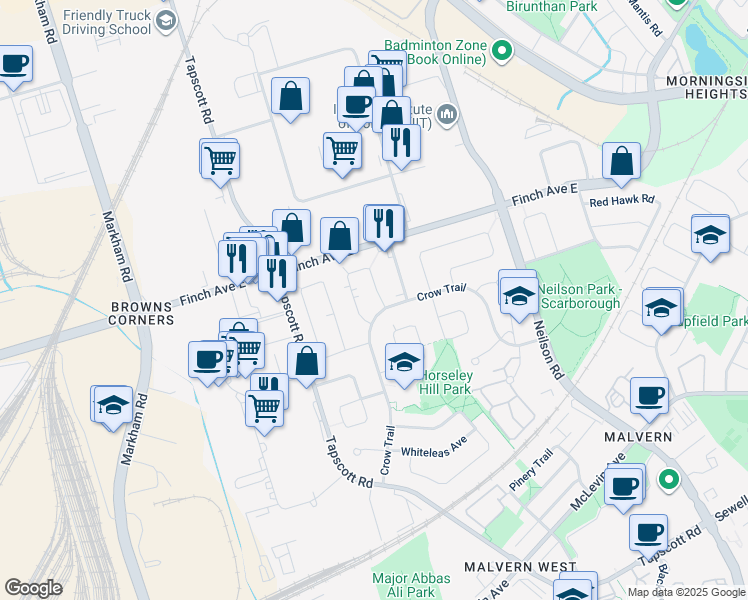 map of restaurants, bars, coffee shops, grocery stores, and more near in Toronto
