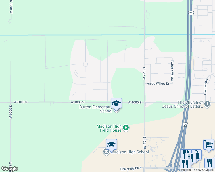 map of restaurants, bars, coffee shops, grocery stores, and more near 776 South 2275 West in Rexburg