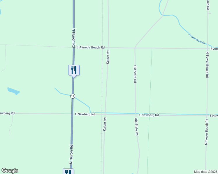 map of restaurants, bars, coffee shops, grocery stores, and more near 2594 Kaiser Road in Pinconning