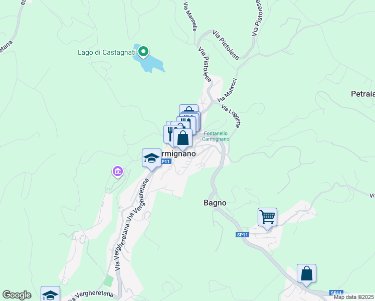 map of restaurants, bars, coffee shops, grocery stores, and more near 14 Via Ser Lapo Mazzei in Carmignano