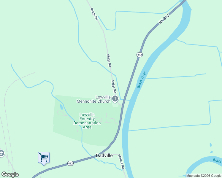 map of restaurants, bars, coffee shops, grocery stores, and more near 7725 Ridge Road in Lowville