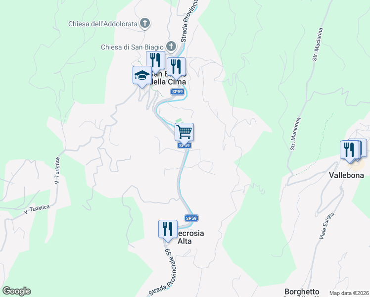 map of restaurants, bars, coffee shops, grocery stores, and more near 5 Via Provinciale in Provincia di Imperia