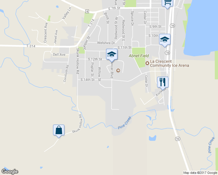 map of restaurants, bars, coffee shops, grocery stores, and more near 1430 Willow Street in La Crescent