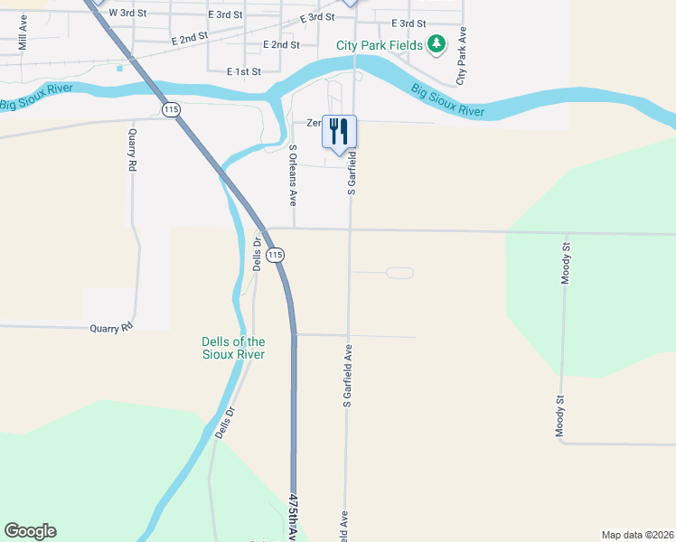 map of restaurants, bars, coffee shops, grocery stores, and more near 24635 South Garfield Avenue in Dell Rapids