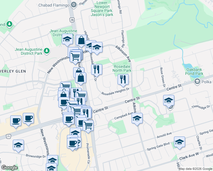 map of restaurants, bars, coffee shops, grocery stores, and more near 178 Roseborough Crescent in Vaughan