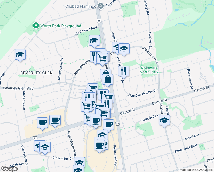 map of restaurants, bars, coffee shops, grocery stores, and more near 7890 Bathurst Street in Vaughan