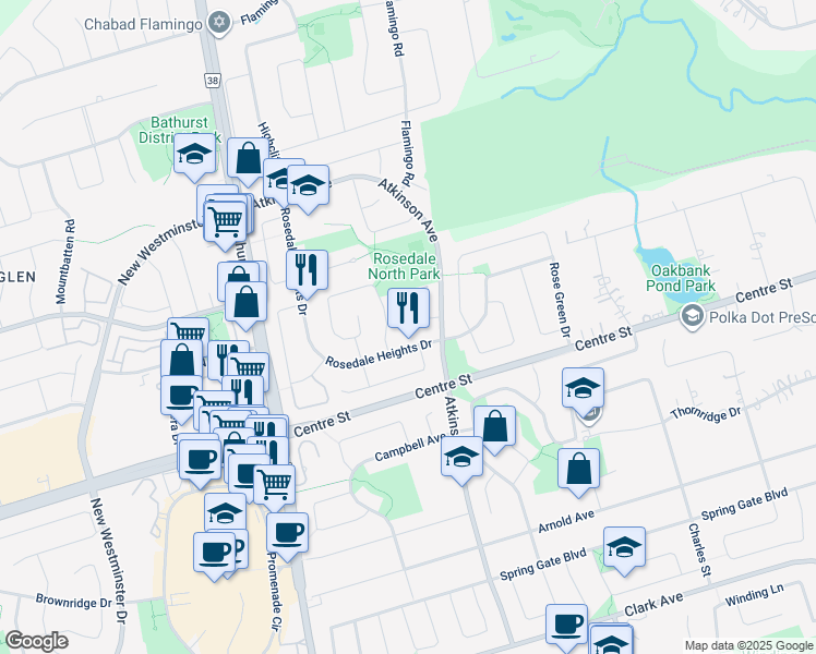 map of restaurants, bars, coffee shops, grocery stores, and more near in Vaughan