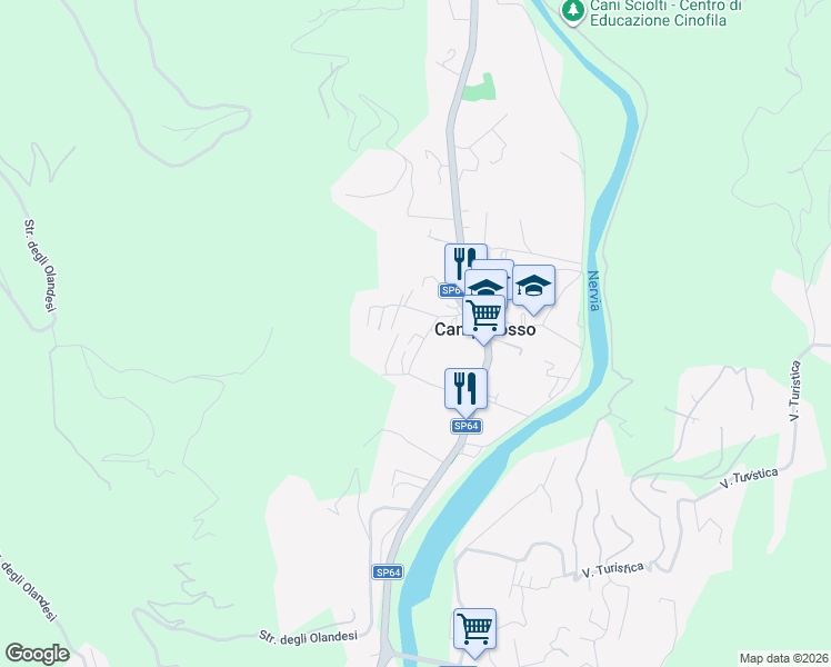 map of restaurants, bars, coffee shops, grocery stores, and more near 25 Via Piave in Camporosso