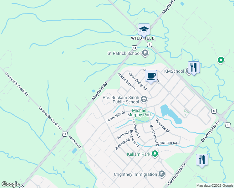 map of restaurants, bars, coffee shops, grocery stores, and more near 62 Observatory Crescent in Brampton