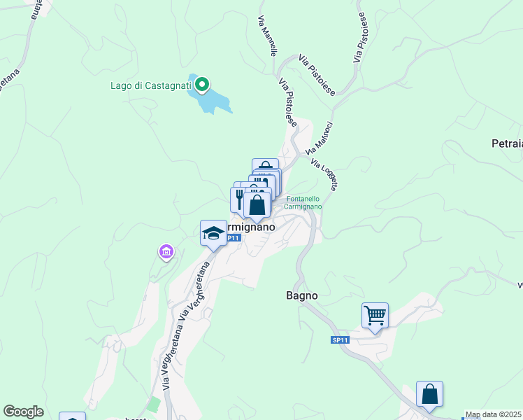 map of restaurants, bars, coffee shops, grocery stores, and more near 14 Via Ser Lapo Mazzei in Carmignano