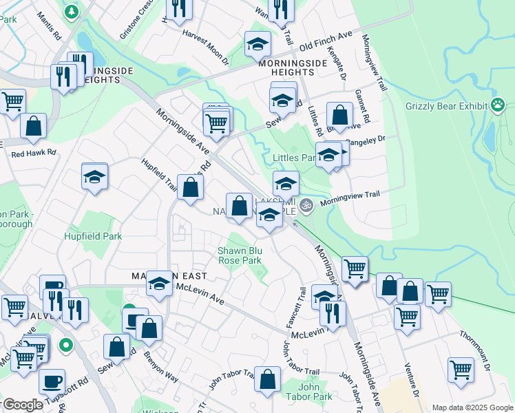 map of restaurants, bars, coffee shops, grocery stores, and more near 103 Fawcett Trail in Toronto