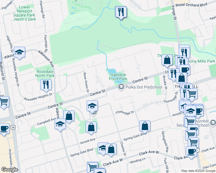 map of restaurants, bars, coffee shops, grocery stores, and more near 318 Centre Street in Vaughan