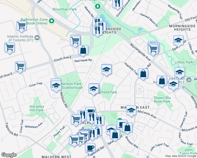 map of restaurants, bars, coffee shops, grocery stores, and more near in Toronto