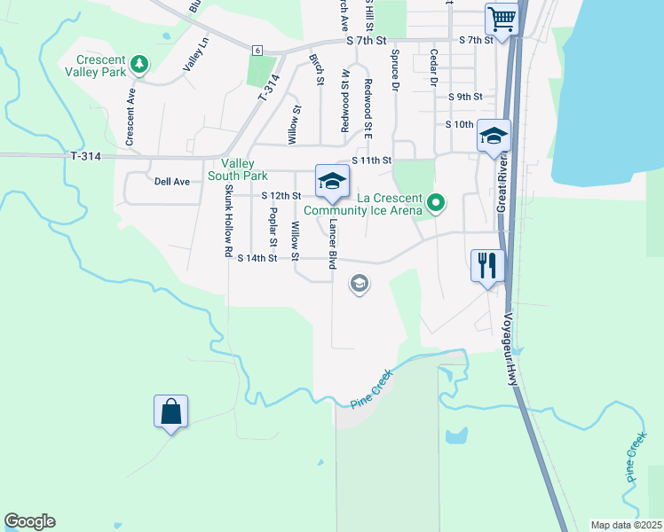 map of restaurants, bars, coffee shops, grocery stores, and more near 1380 Lancer Boulevard in La Crescent