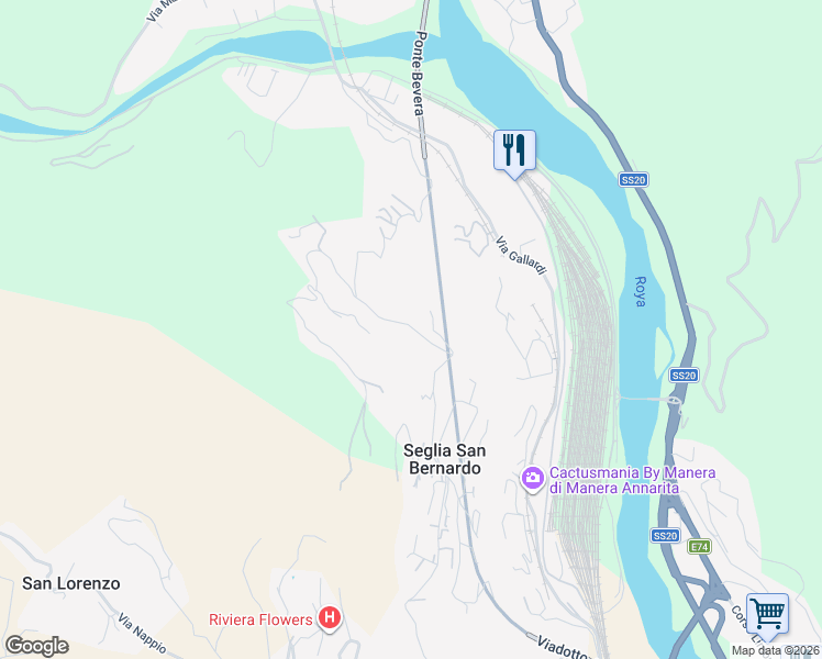 map of restaurants, bars, coffee shops, grocery stores, and more near 188 Via Ciappin in Provincia di Imperia