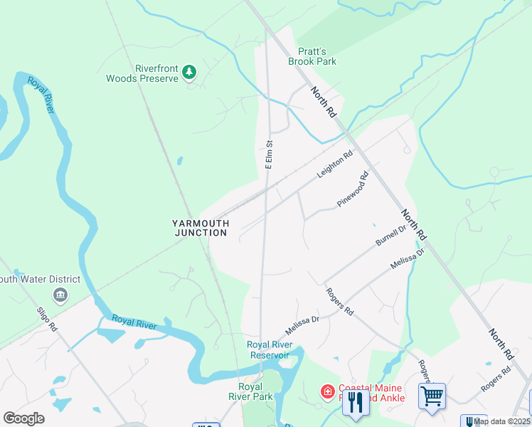 map of restaurants, bars, coffee shops, grocery stores, and more near 1 Yarmouth Junction in Yarmouth