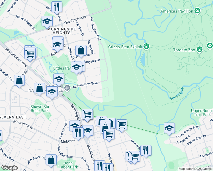 map of restaurants, bars, coffee shops, grocery stores, and more near 101 Gennela Square in Toronto