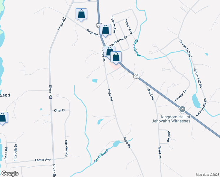 map of restaurants, bars, coffee shops, grocery stores, and more near 401 Pope Road in Windham