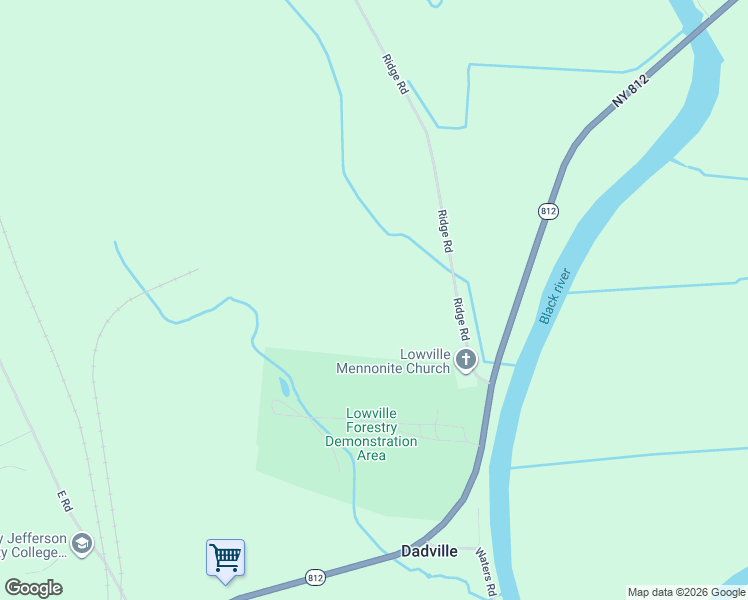 map of restaurants, bars, coffee shops, grocery stores, and more near 7709 Ridge Road in Lowville