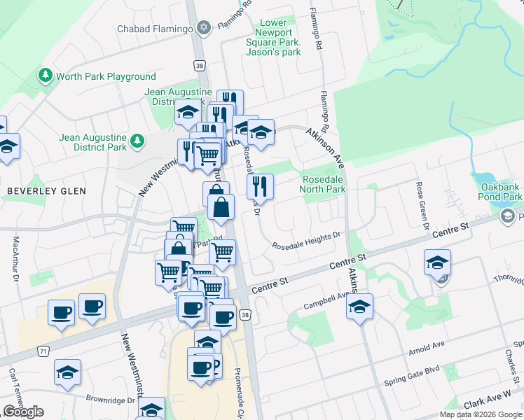 map of restaurants, bars, coffee shops, grocery stores, and more near 188 Rosedale Heights Drive in Vaughan