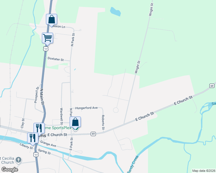 map of restaurants, bars, coffee shops, grocery stores, and more near 6 Shirley Drive in Adams