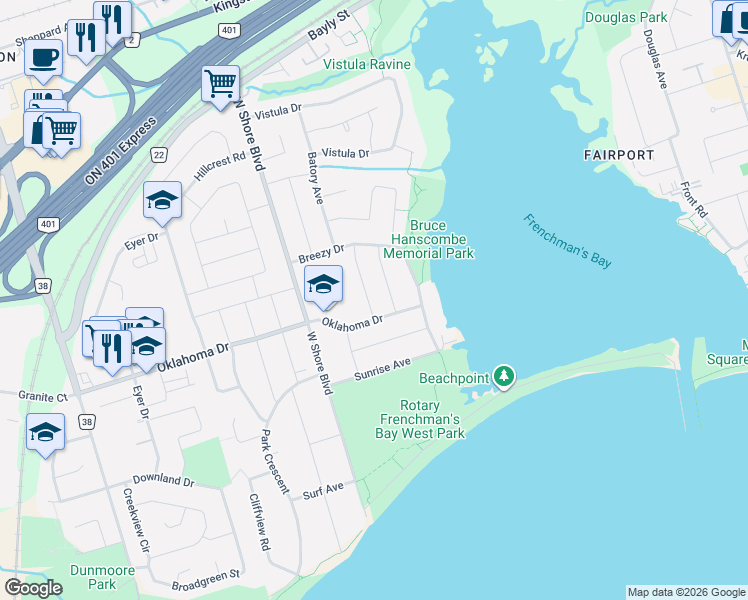 map of restaurants, bars, coffee shops, grocery stores, and more near 713 Yeremi Street in Pickering