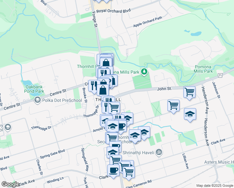 map of restaurants, bars, coffee shops, grocery stores, and more near in Vaughan