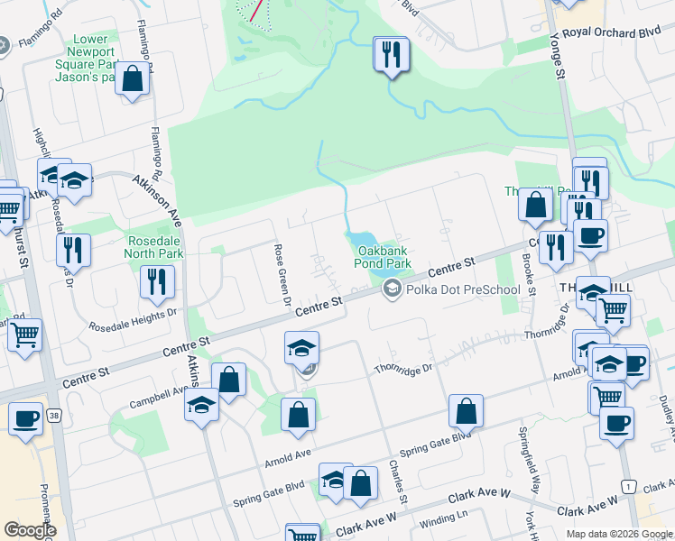 map of restaurants, bars, coffee shops, grocery stores, and more near 7 Erica Road in Vaughan