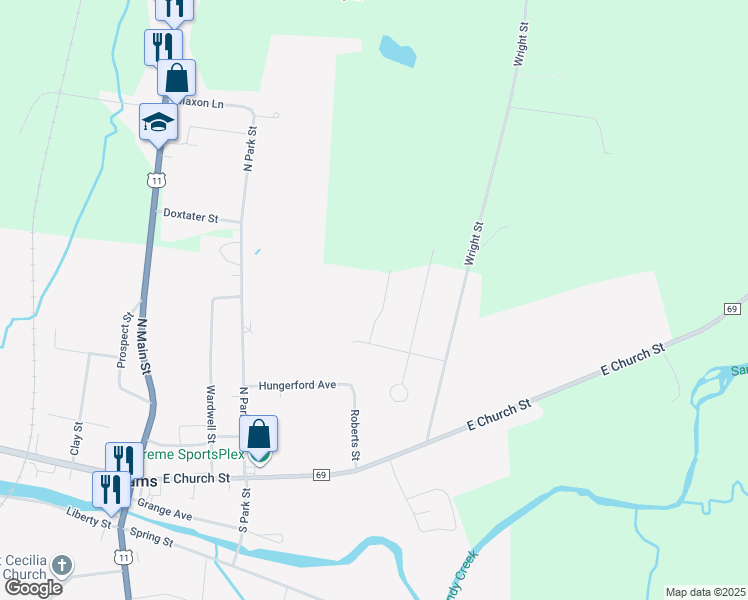 map of restaurants, bars, coffee shops, grocery stores, and more near 6 Shirley Drive in Adams