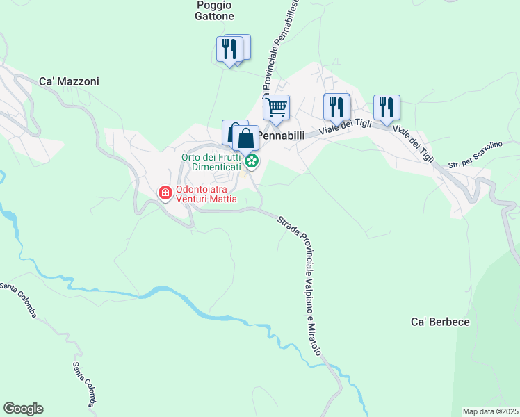 map of restaurants, bars, coffee shops, grocery stores, and more near 4 Via San Francesco in Pennabilli