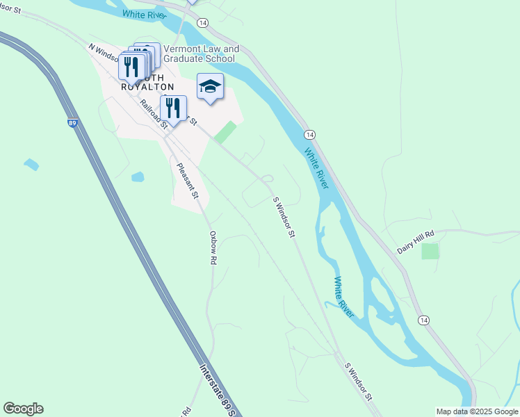 map of restaurants, bars, coffee shops, grocery stores, and more near 152 Caron Circle in Royalton