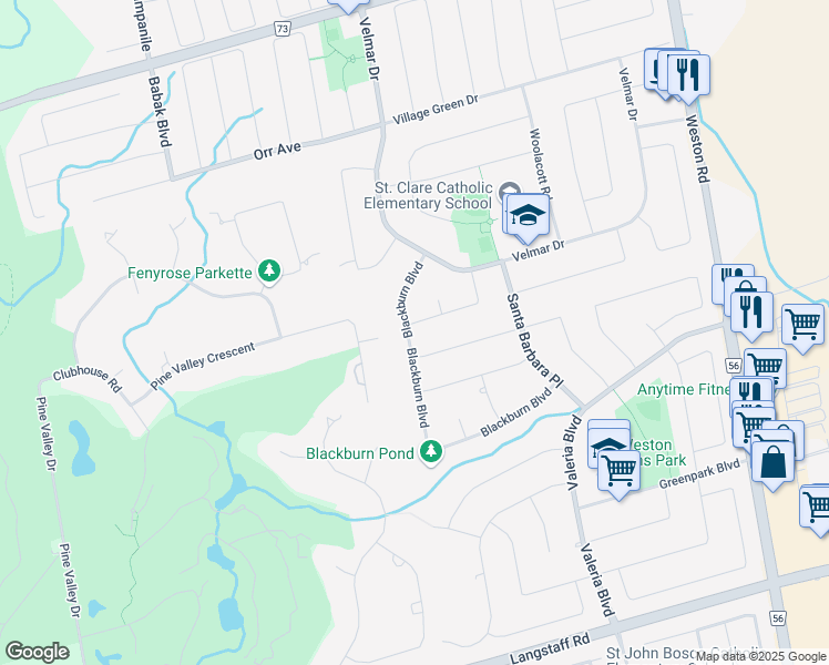 map of restaurants, bars, coffee shops, grocery stores, and more near 103 Radley Street in Vaughan