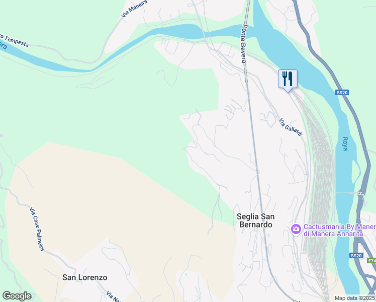 map of restaurants, bars, coffee shops, grocery stores, and more near 121 Via Ciappin in Provincia di Imperia