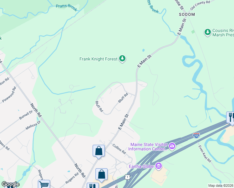 map of restaurants, bars, coffee shops, grocery stores, and more near 266 Bluff Rd in Yarmouth