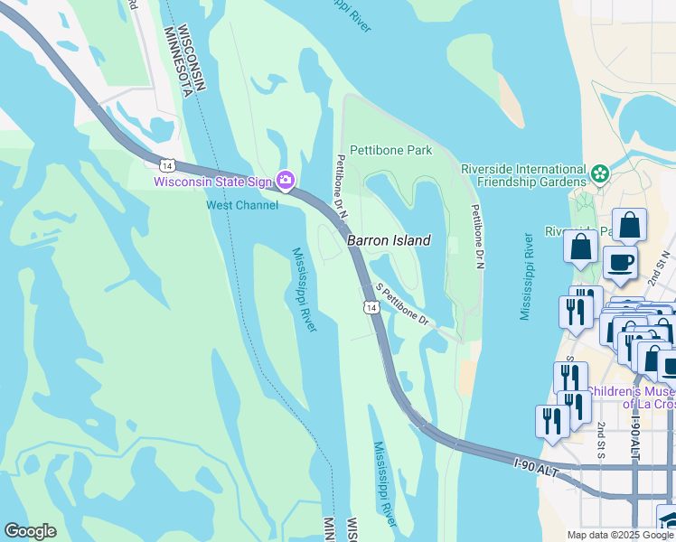 map of restaurants, bars, coffee shops, grocery stores, and more near 529 Park Plaza Drive in La Crosse