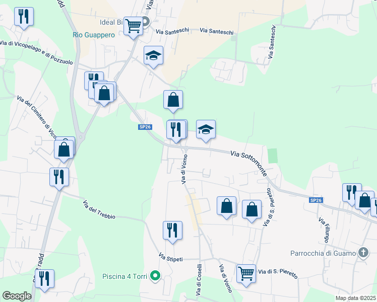 map of restaurants, bars, coffee shops, grocery stores, and more near 12 Via di Sottomonte in Capannori
