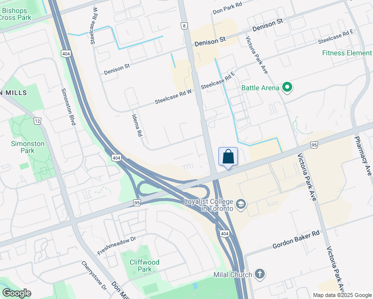 map of restaurants, bars, coffee shops, grocery stores, and more near 55 Idema Road in Markham