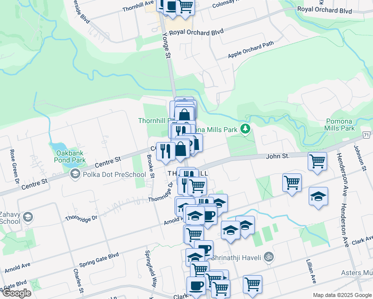 map of restaurants, bars, coffee shops, grocery stores, and more near in Vaughan
