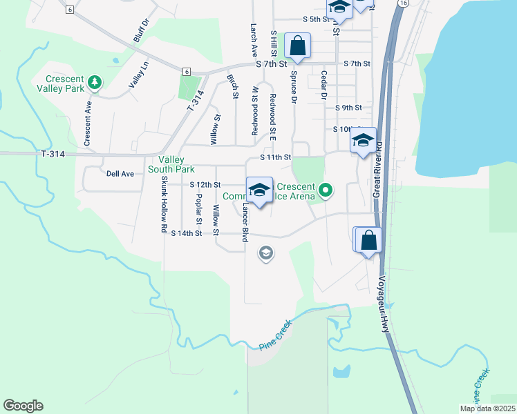 map of restaurants, bars, coffee shops, grocery stores, and more near 1301 Lancer Boulevard in La Crescent