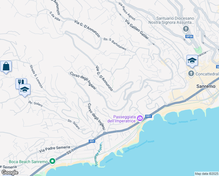 map of restaurants, bars, coffee shops, grocery stores, and more near 1 Via G. D'Annunzio in Sanremo