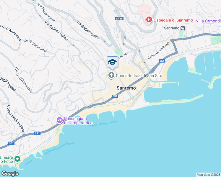 map of restaurants, bars, coffee shops, grocery stores, and more near Vicolo Chintagna in Sanremo